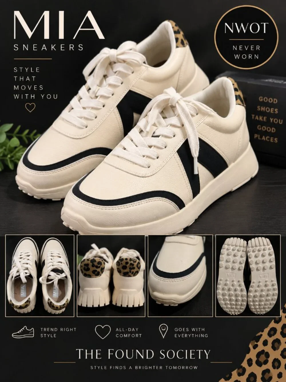 MIA Cream Black Leopard Chunky Sneakers Size 9 NWOT